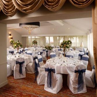 the acorn suite set for a wedding breakfast at Mercure Bristol North The Grange Hotel