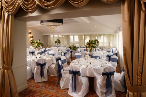the acorn suite set for a wedding breakfast at Mercure Bristol North The Grange Hotel