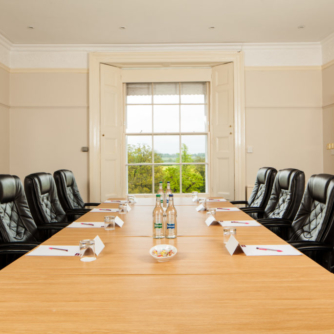 Image of the chestnut meeting room at Mercure Bristol North The Grange Hotel with a view out of the window
