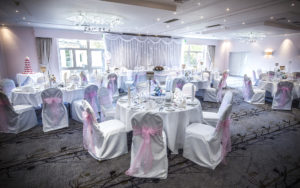 tables in the park suite set for a wedding breakfast at Mercure Bristol North The Grange Hotel